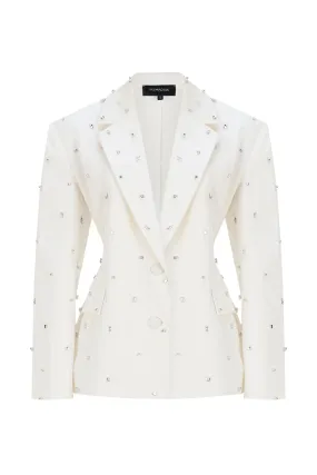 ECRU SWAROVSKI DETAILED CANVAS BLAZER JACKET