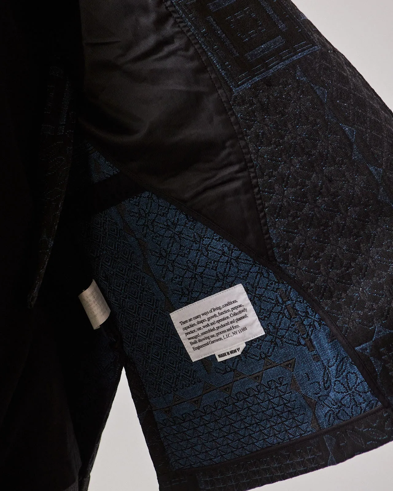 Engineered Garments Reefer Jacket, Black/Navy Geo Jacquard