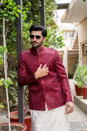 ER 2093 Maroon Nehru Jacket Prince Coat wedding