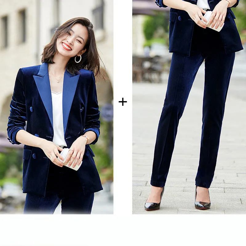 Fashion Gold Velvet Small Suit Jacket Suit