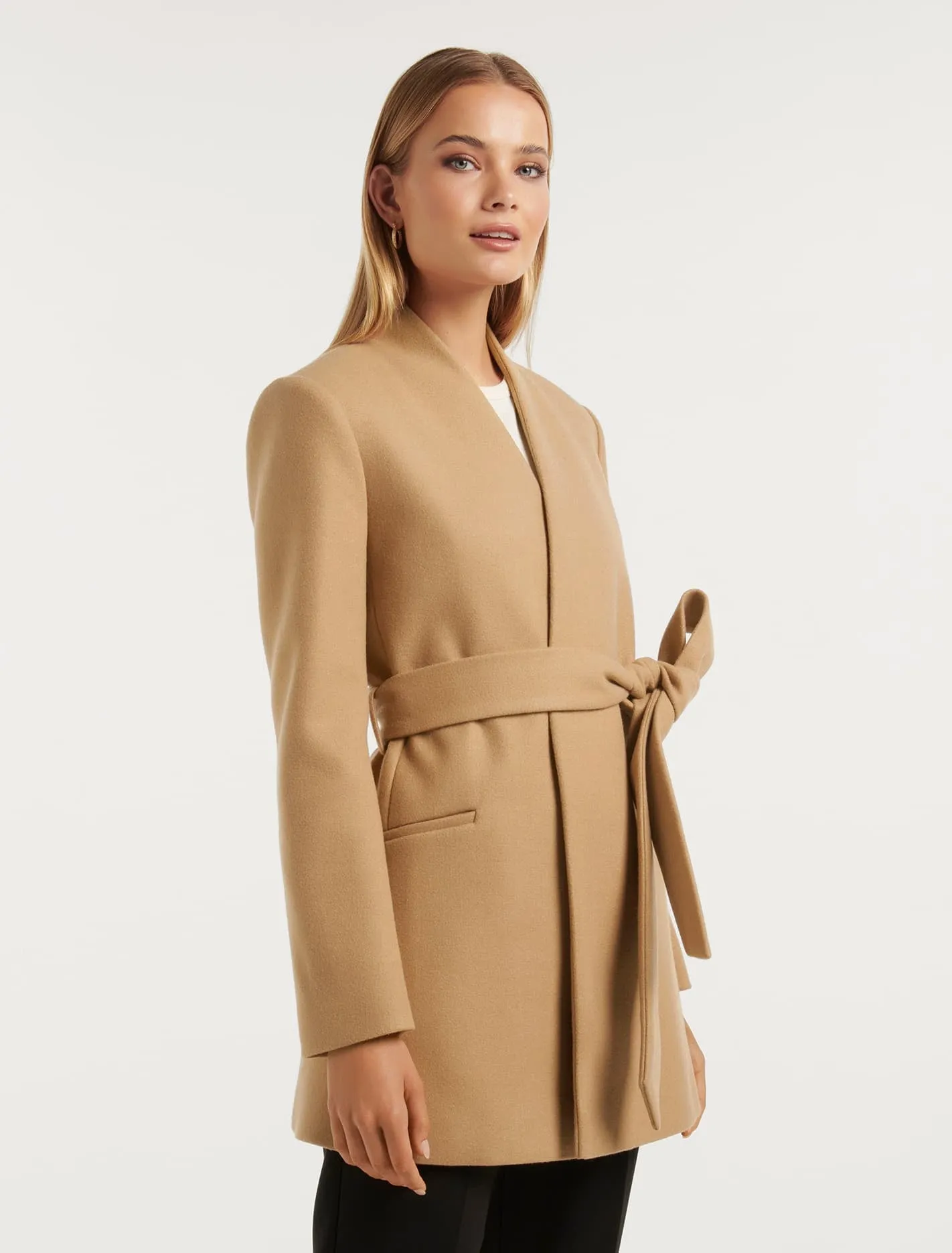 Faye Belted Collarless Coat