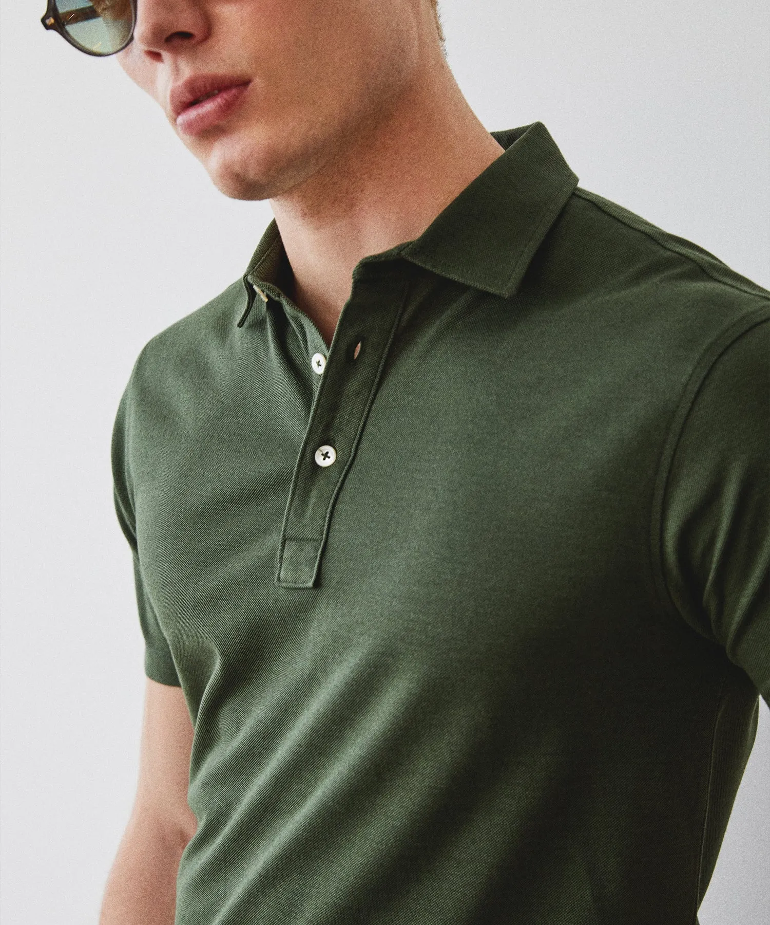 Fine Pique Polo in Olive