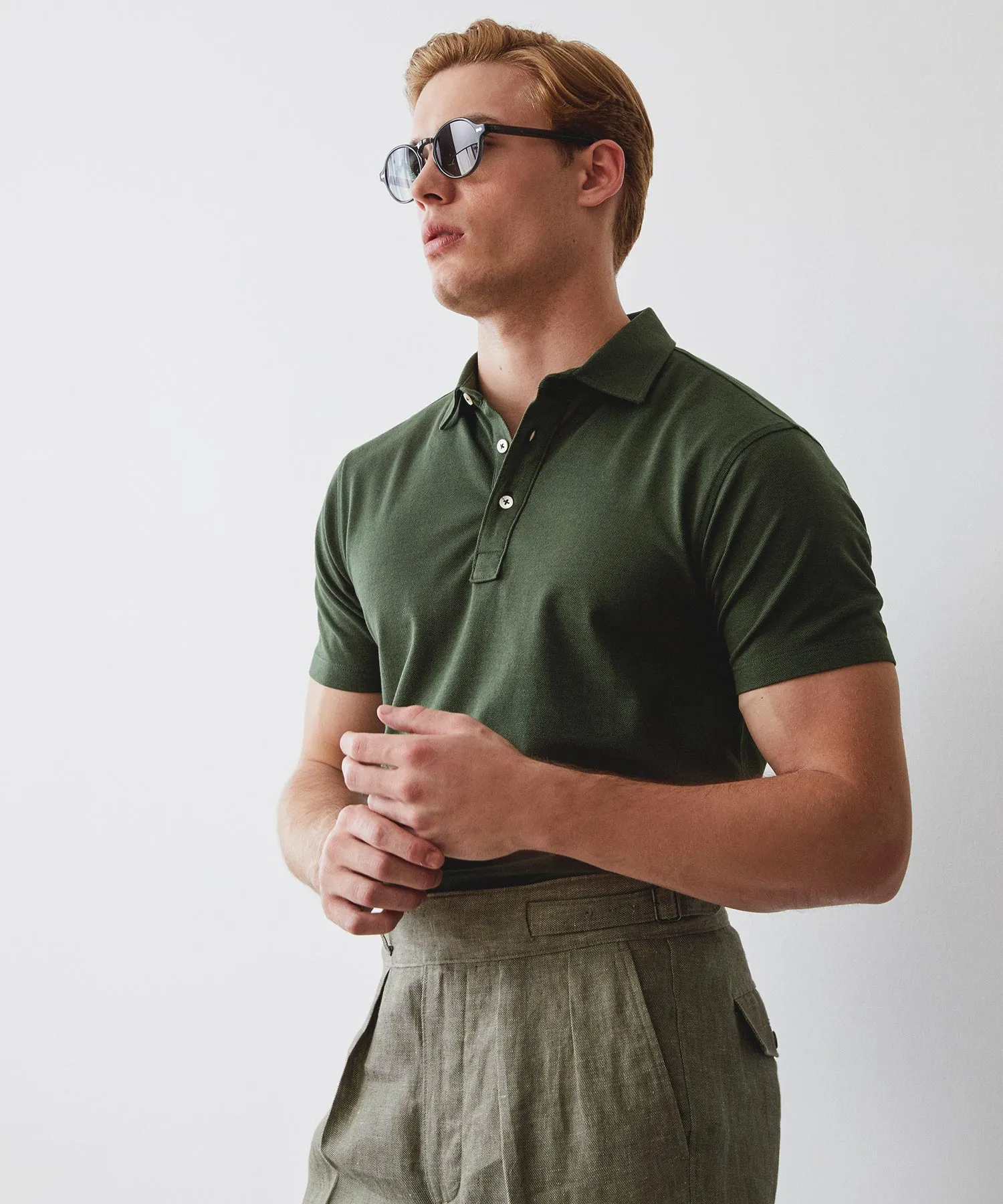 Fine Pique Polo in Olive