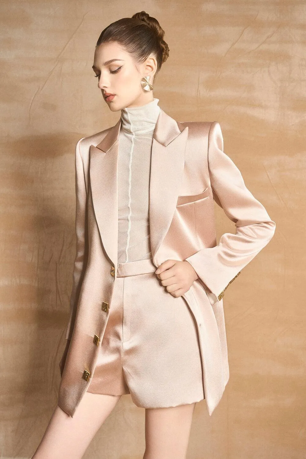 Florice Sheath Button Satin Coat