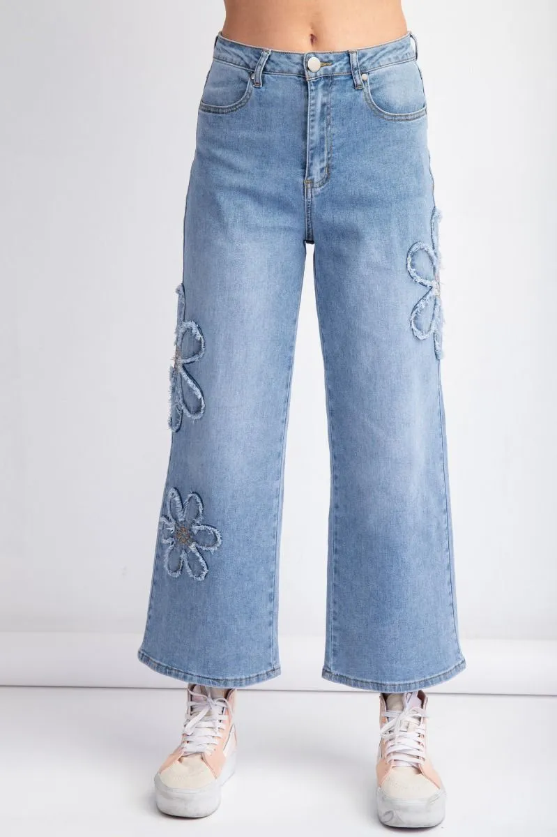 Flower Patch Washed Denim Pants