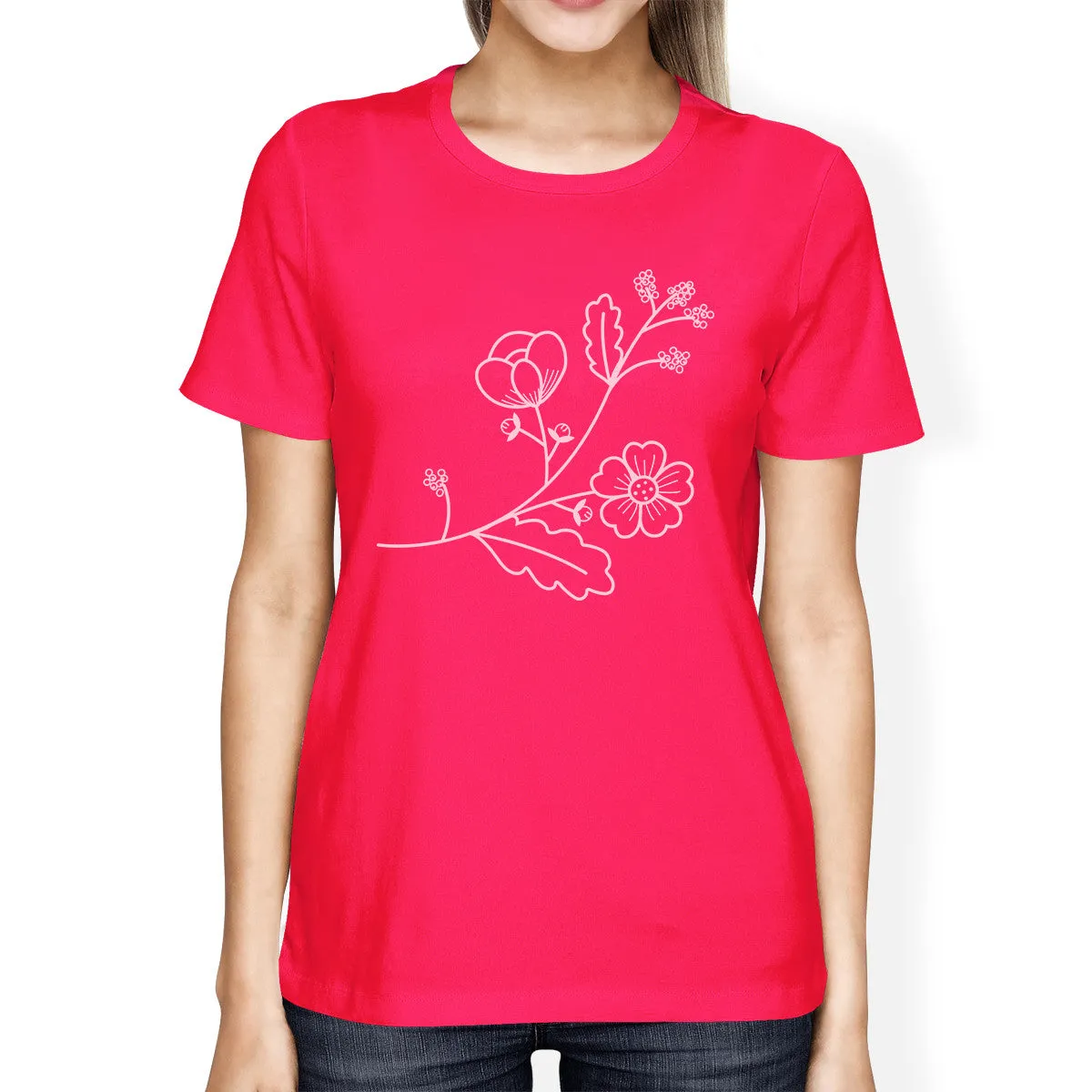 Flower Women's Hot Pink Short Sleeve Cute Graphic Top For Summer