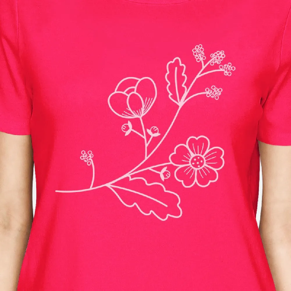 Flower Women's Hot Pink Short Sleeve Cute Graphic Top For Summer