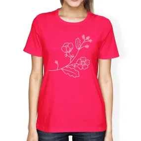 Flower Women's Hot Pink Short Sleeve Cute Graphic Top For Summer