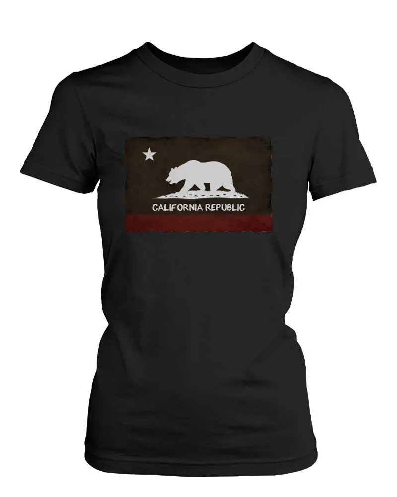 Funny Graphic Statement Womens Black T-shirt - California Republic Flag