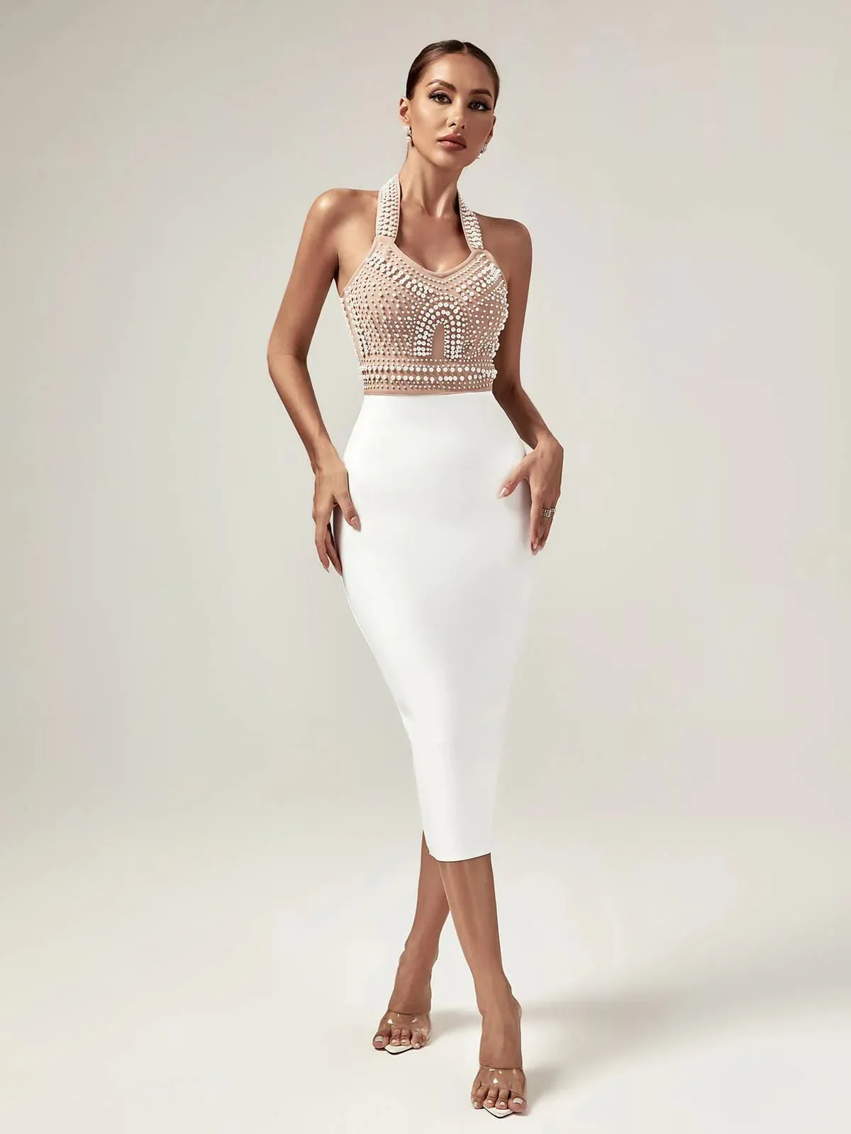 Gina Nude & Ivory premium bandage dress