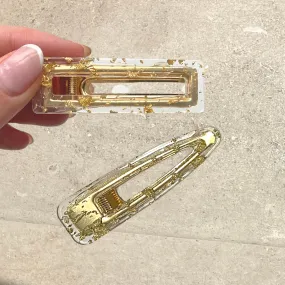 Gold Leaf Resin Hair Clips - Set of 2