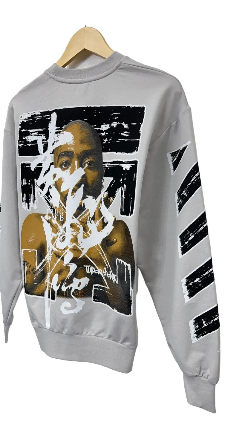 Gray Men's 2Pac Graphic Long Sleeves Sweatshirt