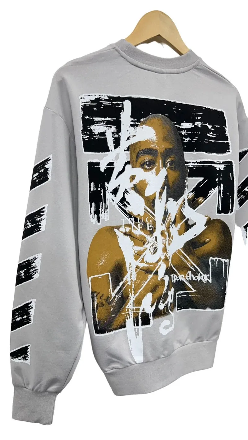 Gray Men's 2Pac Graphic Long Sleeves Sweatshirt