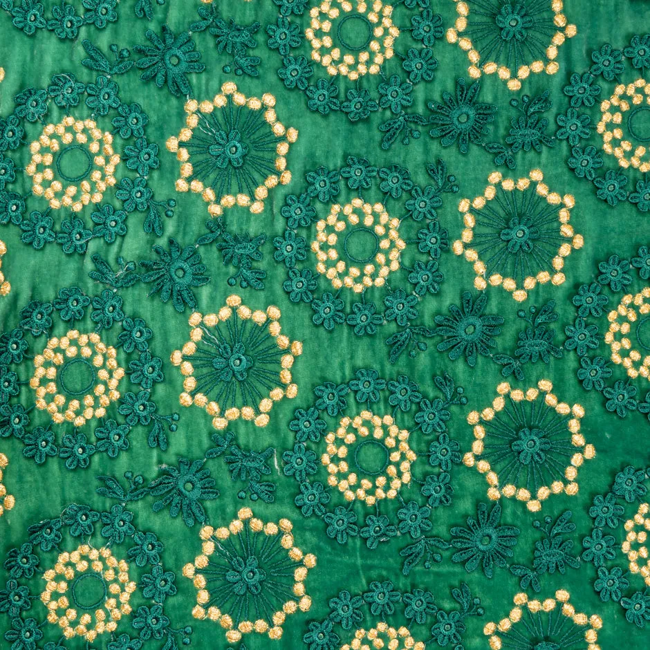 Green & Gold Floral Embroidered Velvet (A 90cm Piece)