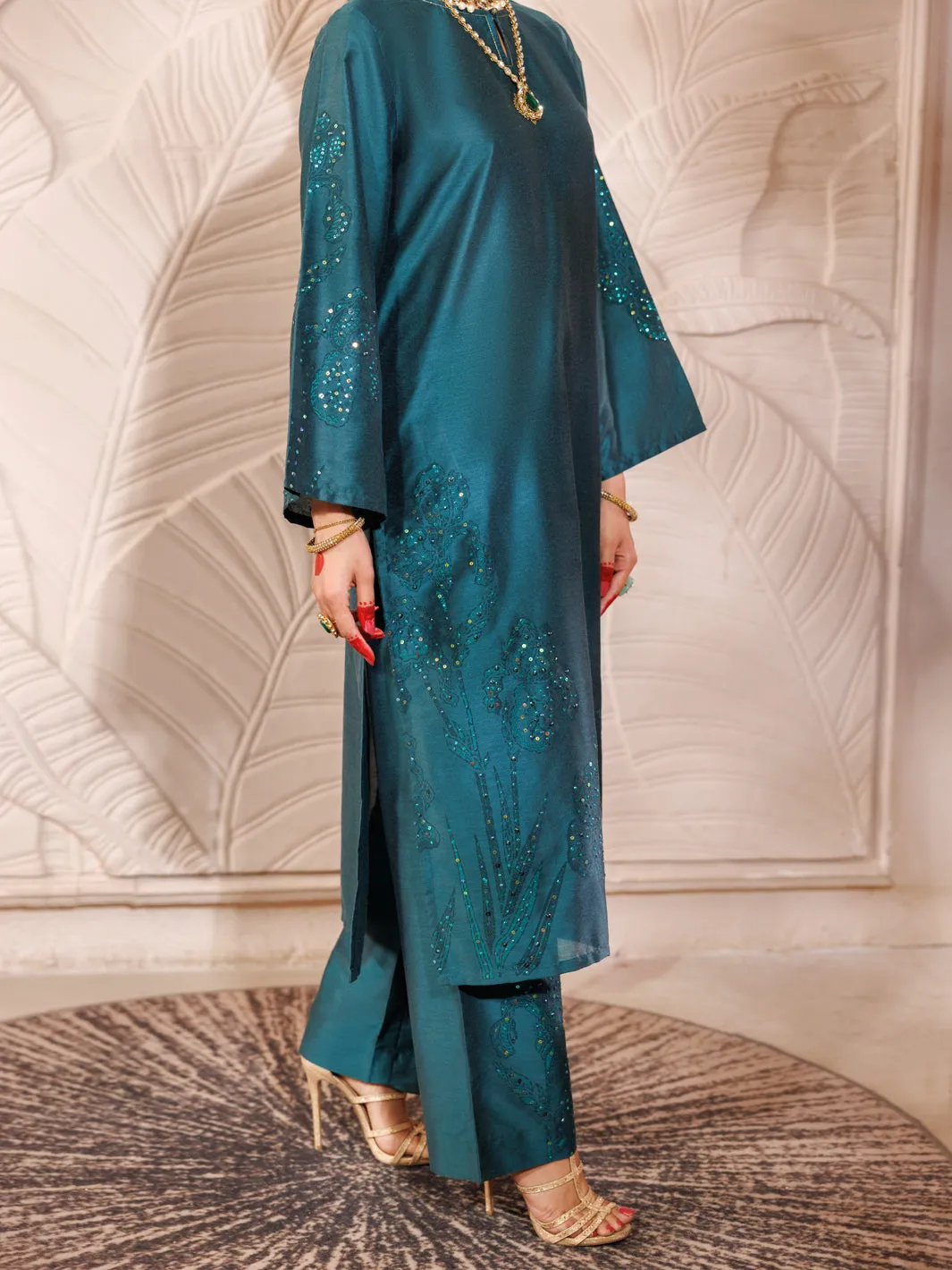 Green Raw Silk 2 Piece Formal Stitched - AL-LS-LKS-479