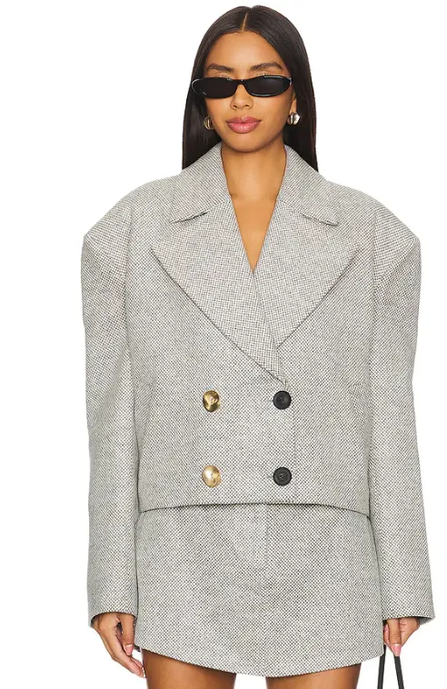 GREY PATTERNED CACHET BUTTON DETAILED JACKET