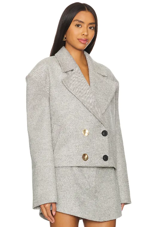 GREY PATTERNED CACHET BUTTON DETAILED JACKET