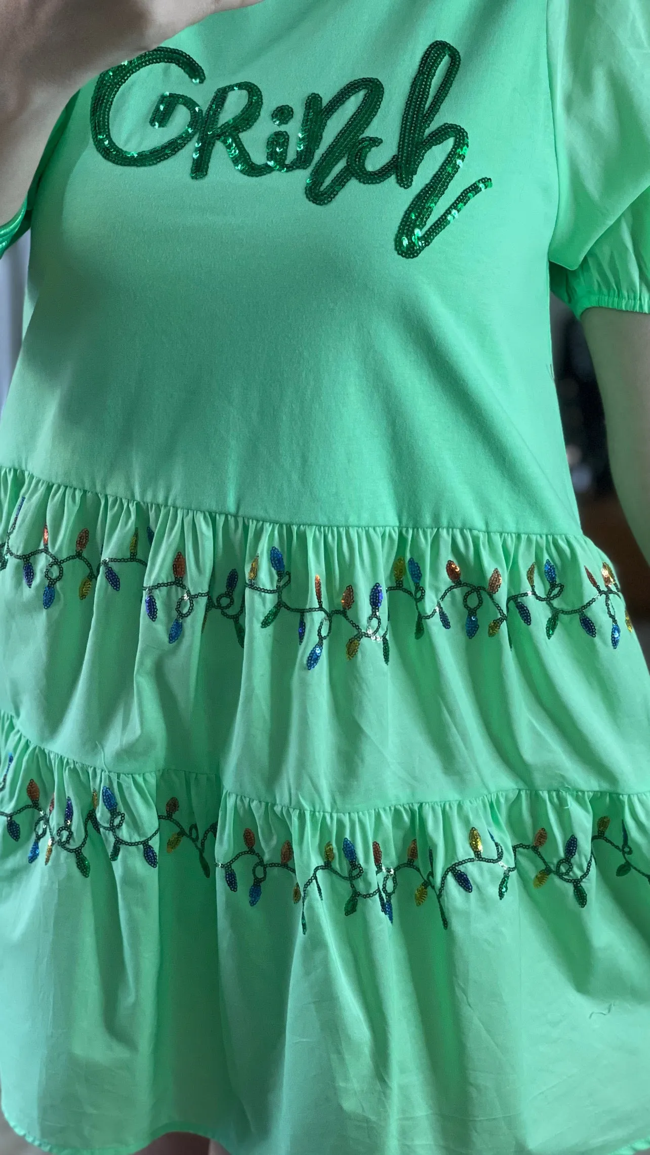 Grinch and Christmas Lights Mini Dress