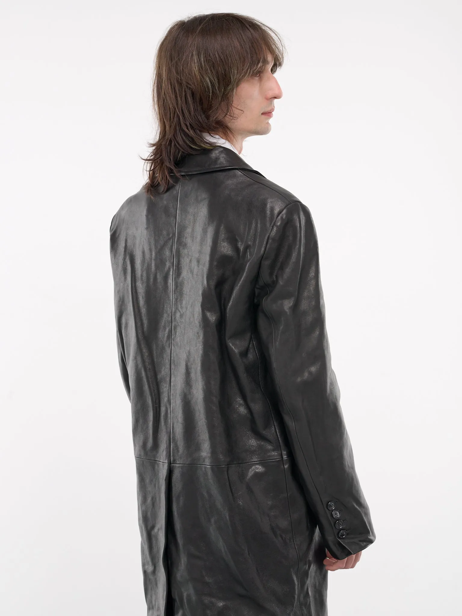 Hakan Tailored Leather Coat (B0012061-LT137-BLACK)