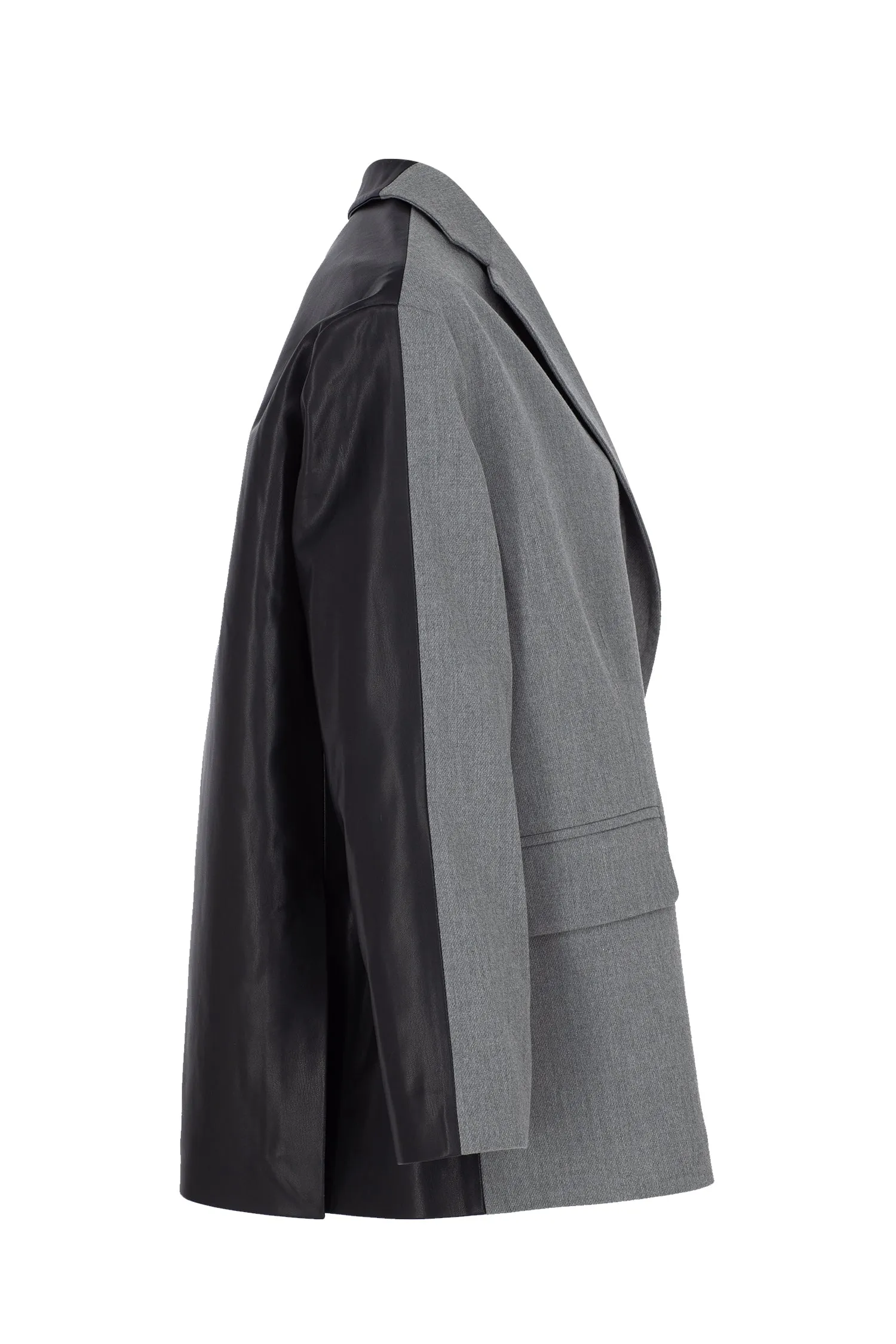 HALF GREY / HALF BLACK VEGAN LEATHER BLAZER JACKET