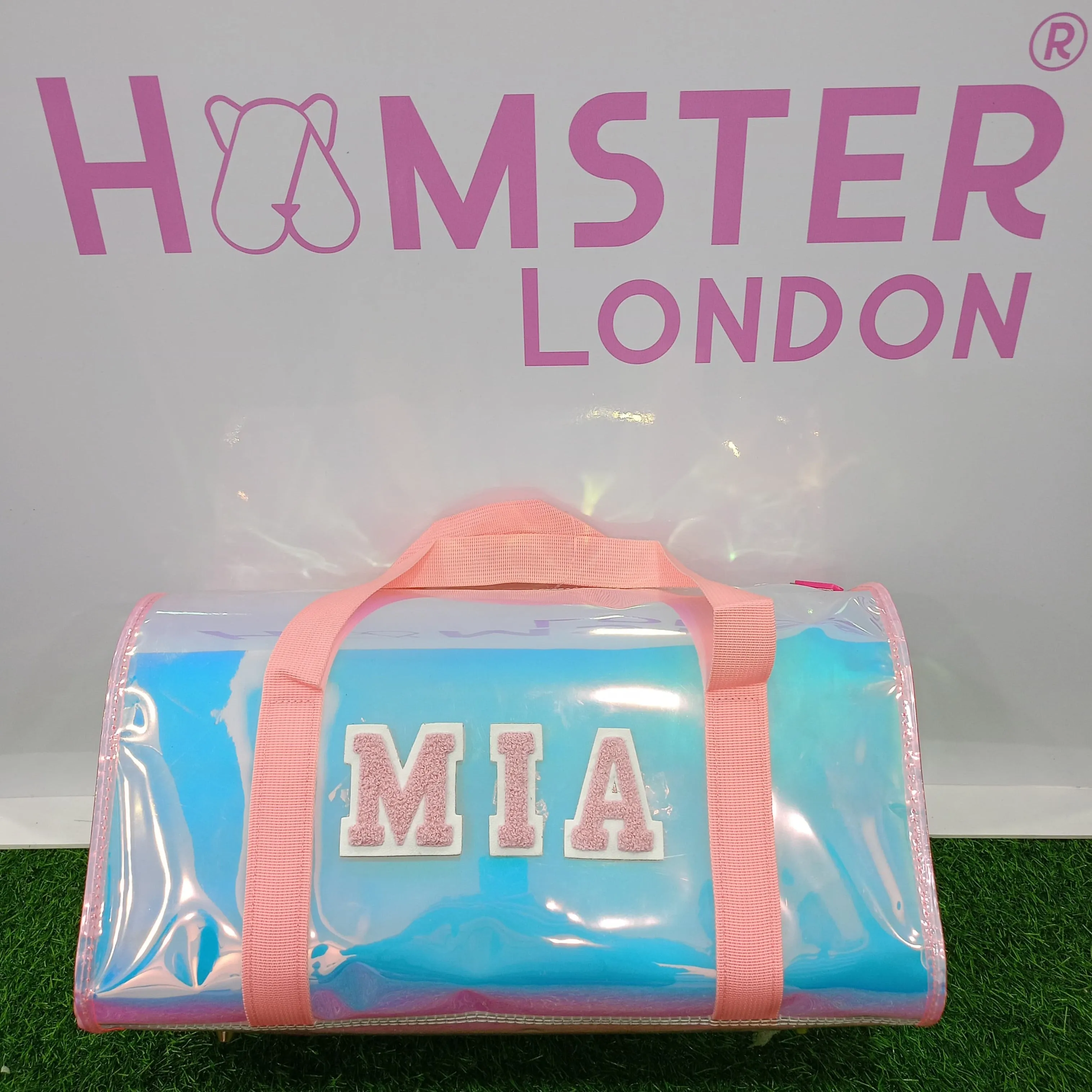 Hamster London Shiny Classic Duffle Bag Pink With Personalization Sticker