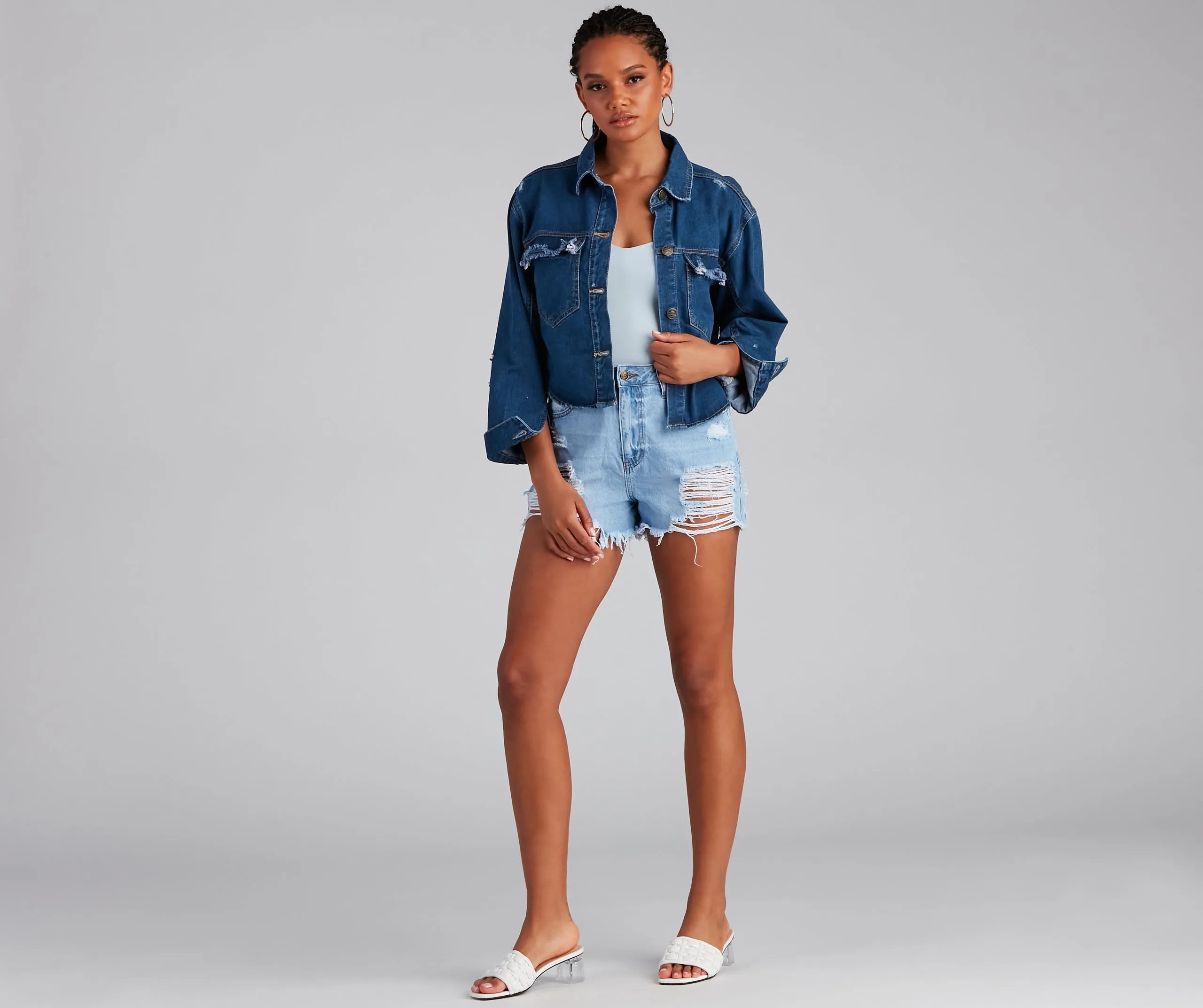 High Rise Super Destructed Cutoff Denim Shorts by Windsor Denim