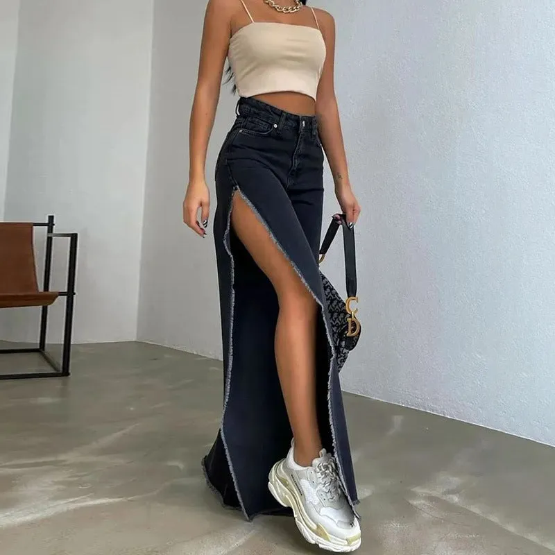 High waist double side slit jeans