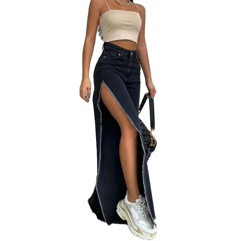 High waist double side slit jeans