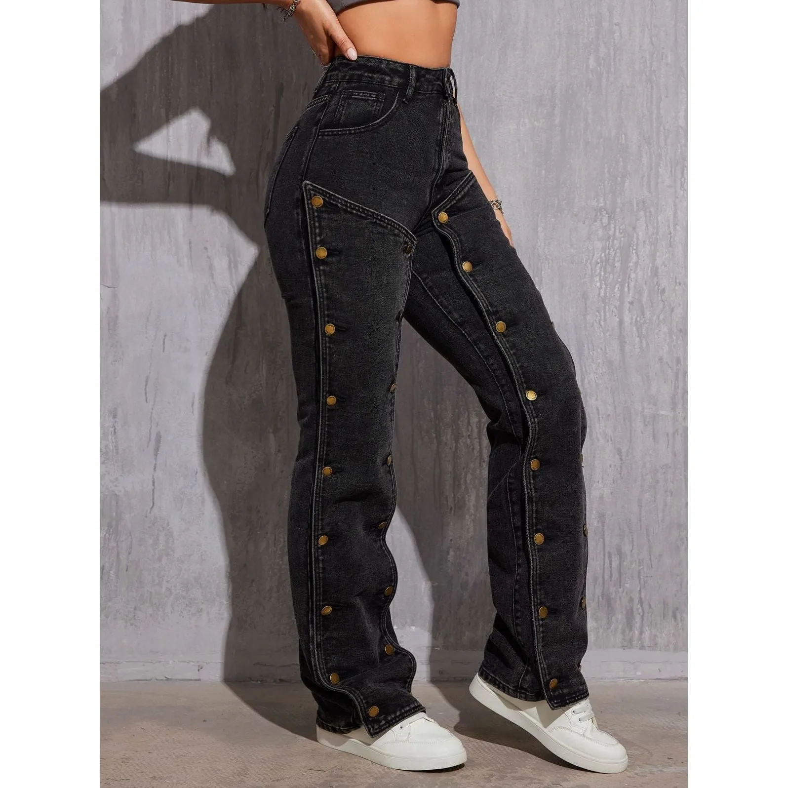 Hip Hop Detachable Multi-button Straight Jeans