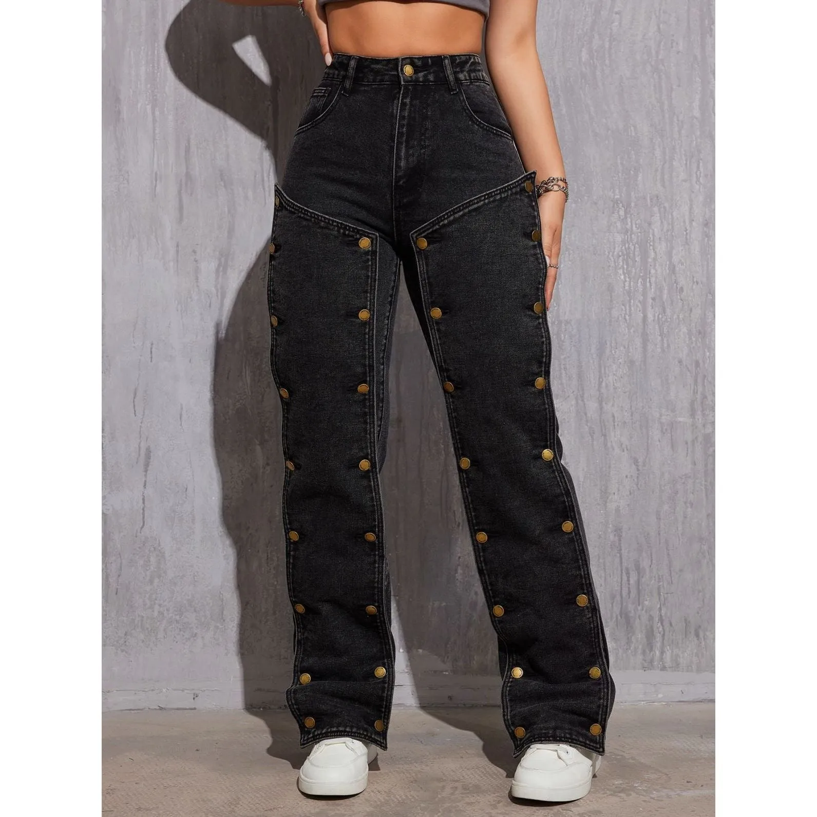 Hip Hop Detachable Multi-button Straight Jeans