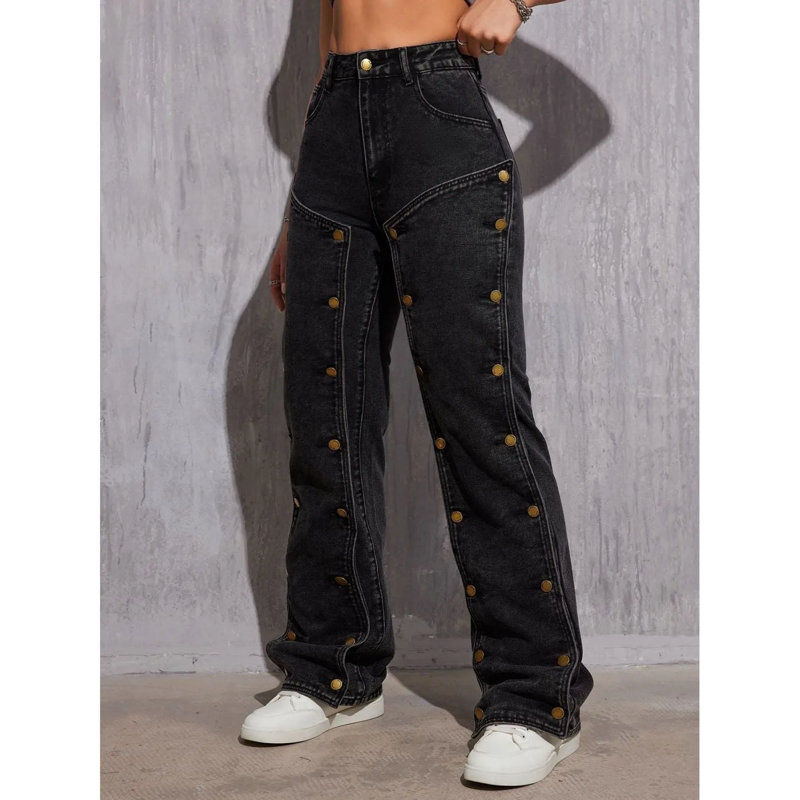 Hip Hop Detachable Multi-button Straight Jeans