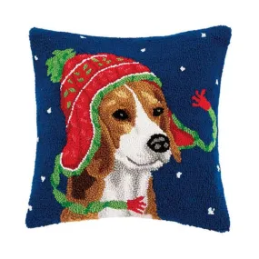 Hook Pillow-Beagle with Knit Hat