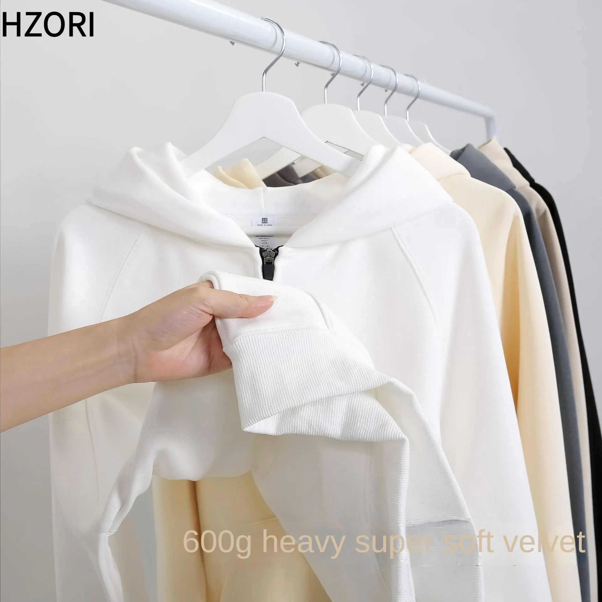 Hzori Autumn and Winter 600G Heavy Super Soft Silver Fox Velvet Hooded Zipper Sweatshirt Men plus Velvet Warm Cardigan Coat Women