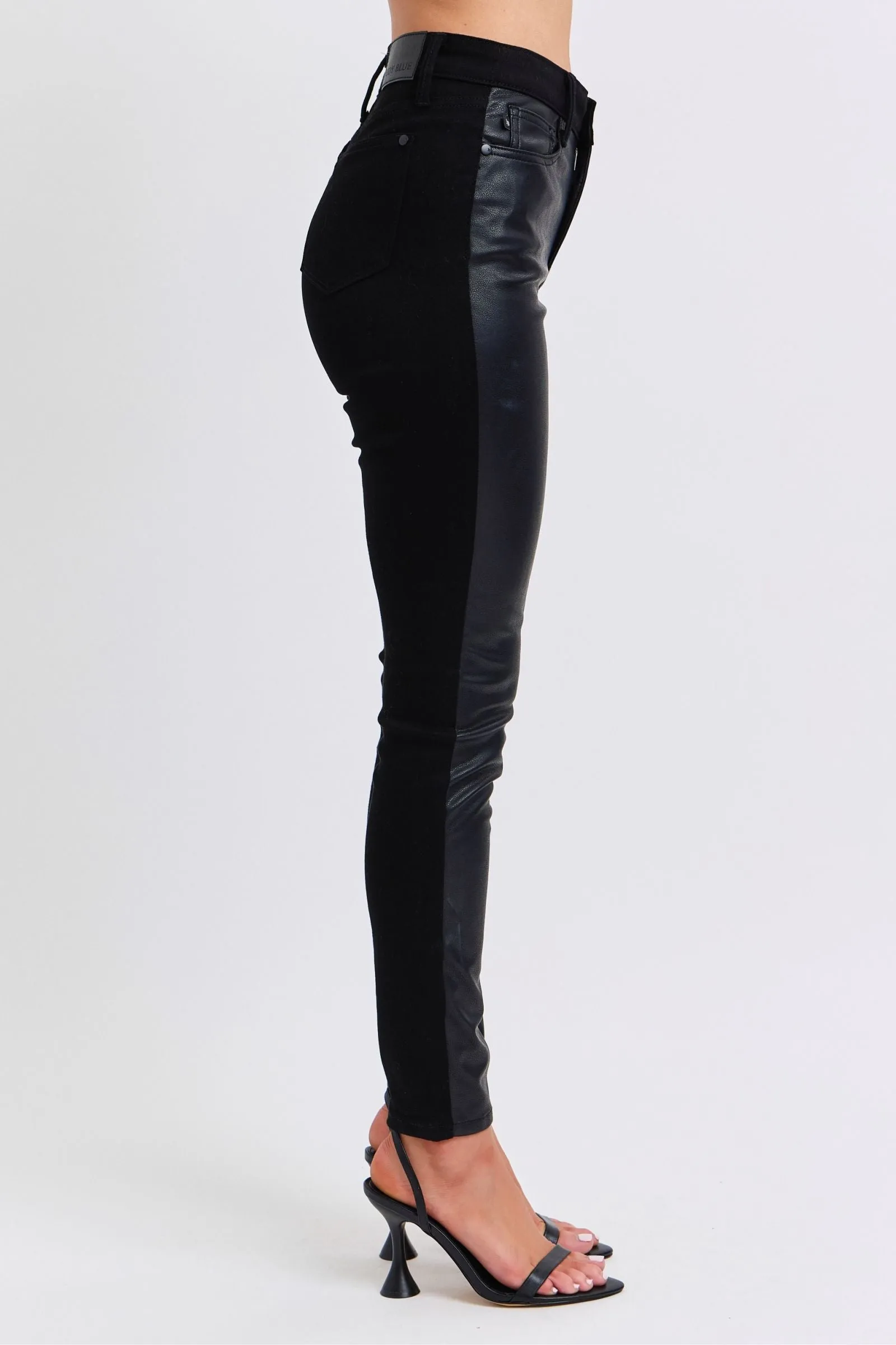 Judy Blue Reg/Plus High Waist Vegan Leather Denim Skinny Jeans