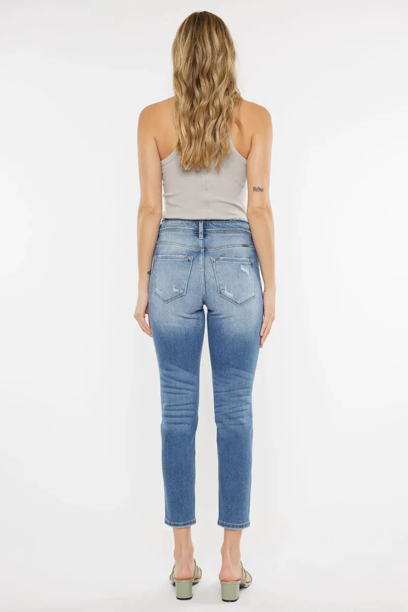 Kancan Women's High Rise Distressed Mom Jeans - KC9198L ST