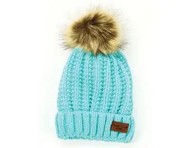 Kids Knit Bitties Pom Pom Aqua Blue