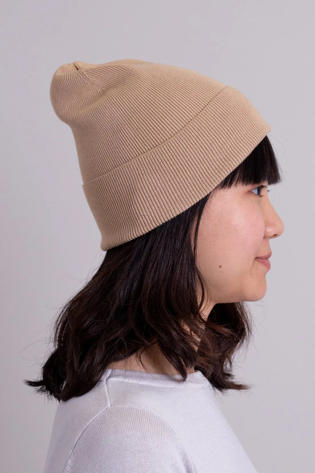 Knit Beanie, Beige, Bamboo Cotton