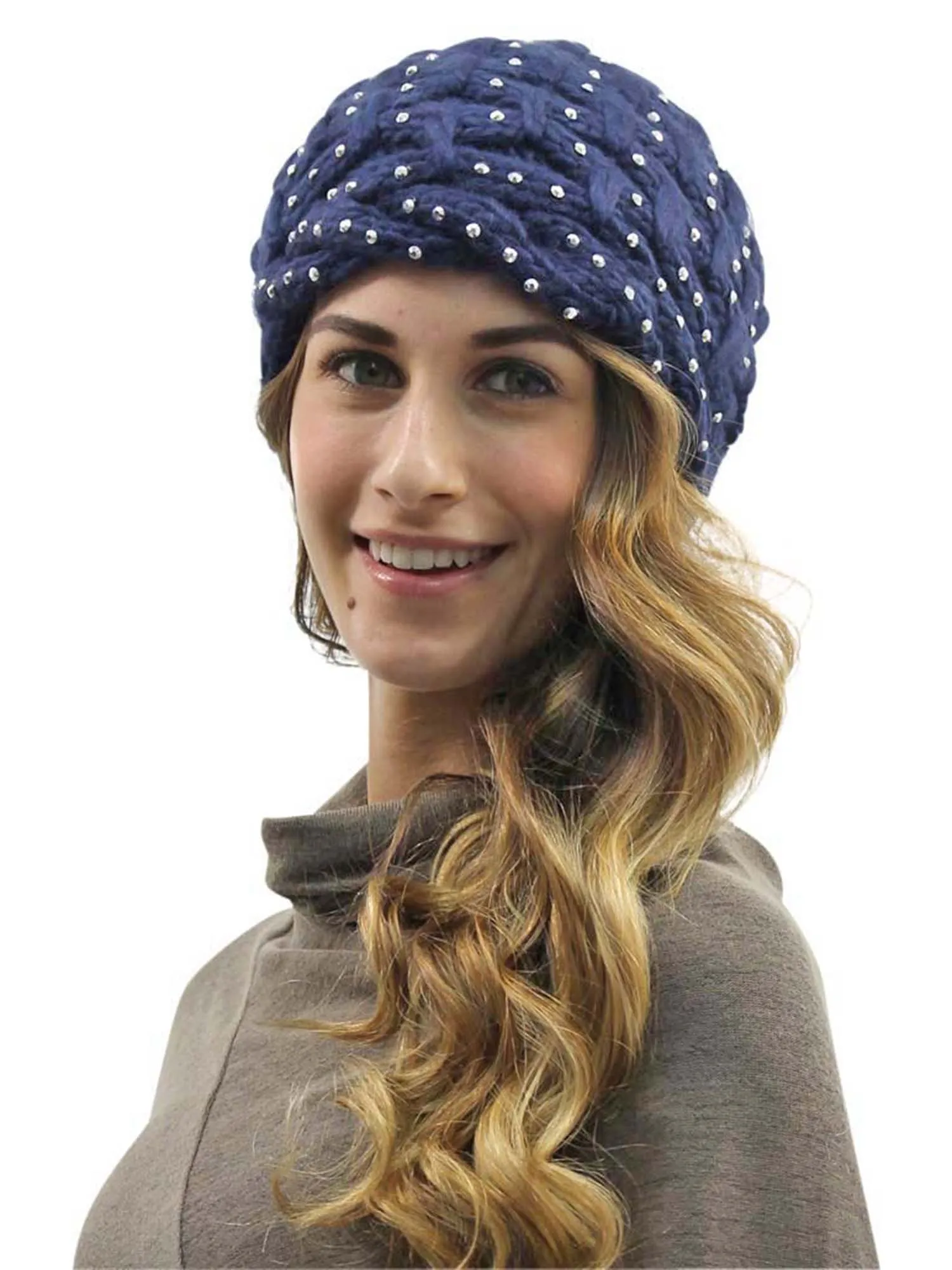 Knit Beanie Cap Hat With Rhinestones