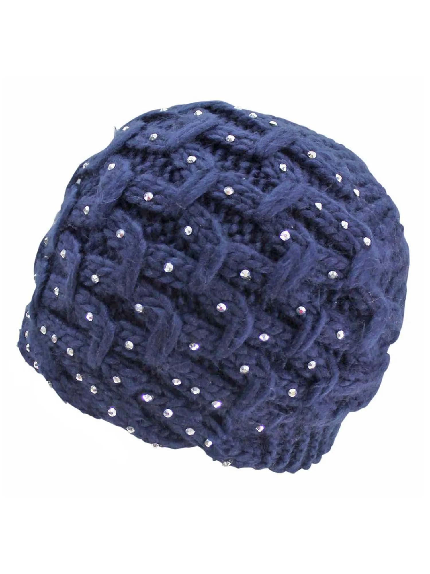 Knit Beanie Cap Hat With Rhinestones