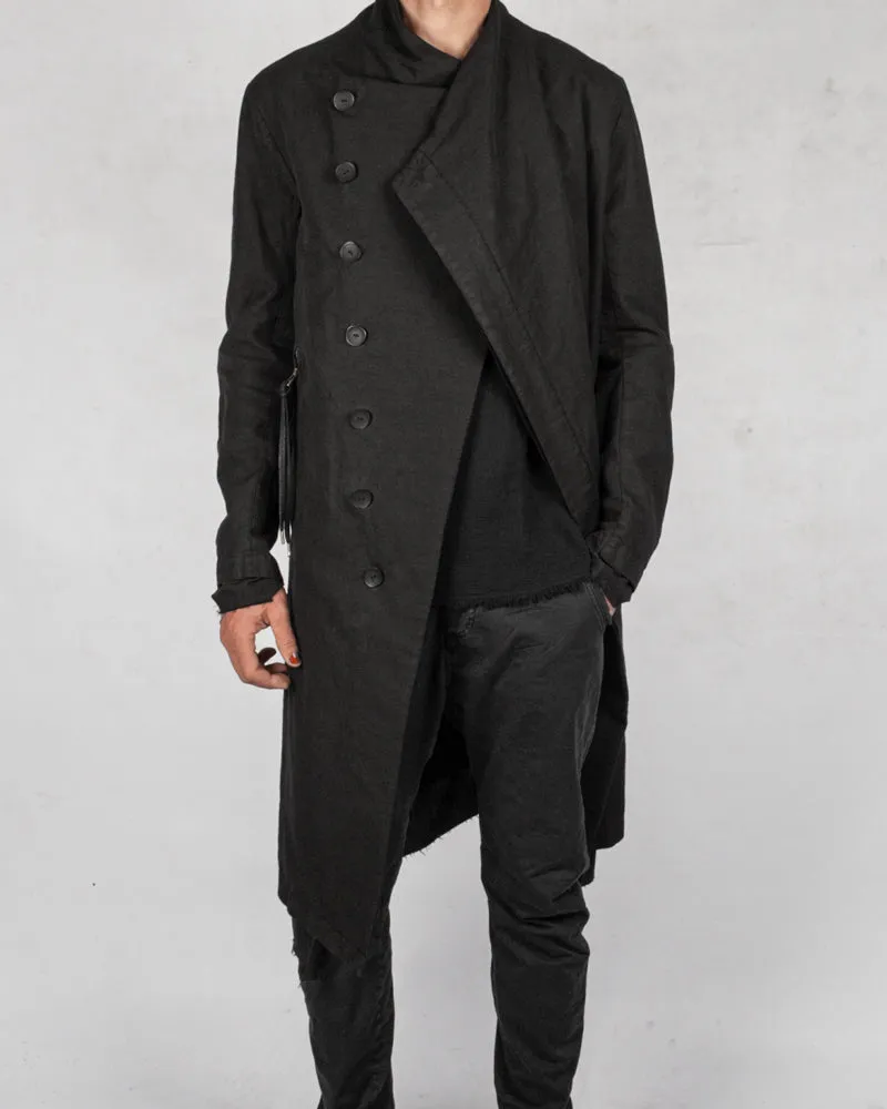 Layered linen blend button up coat