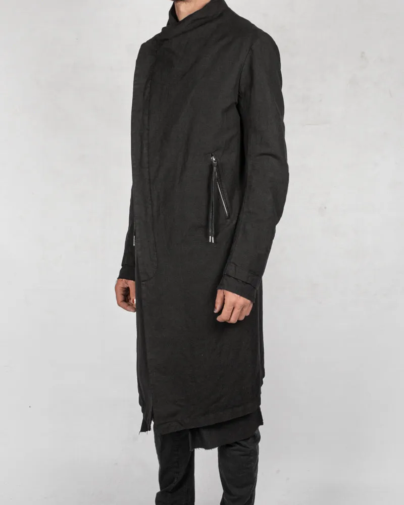 Layered linen blend button up coat