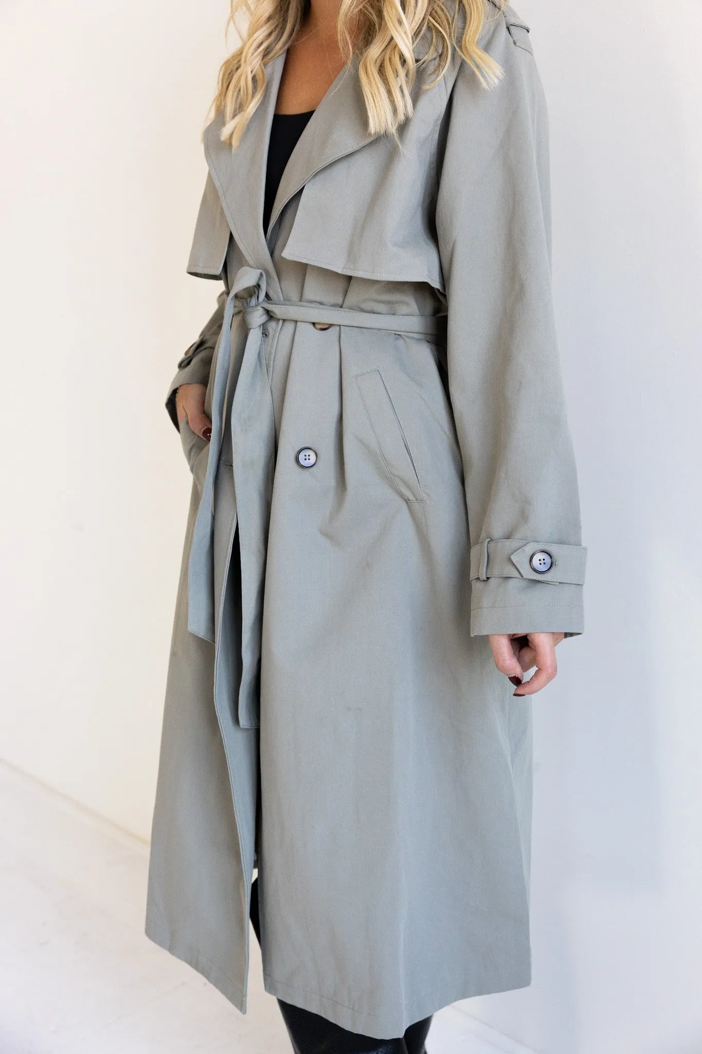 Light Olive Longline Belted Trench