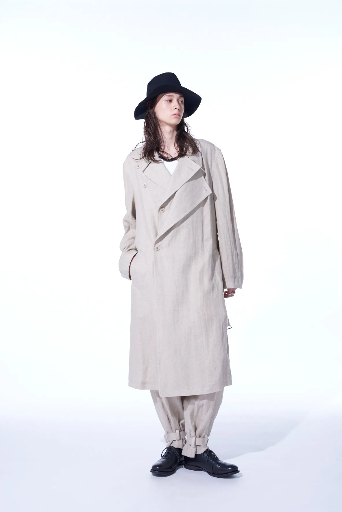 LINEN GAUZE DOUBLE-BREASTED COAT WITH DOUBLE-TAILORED LEFT FRONT