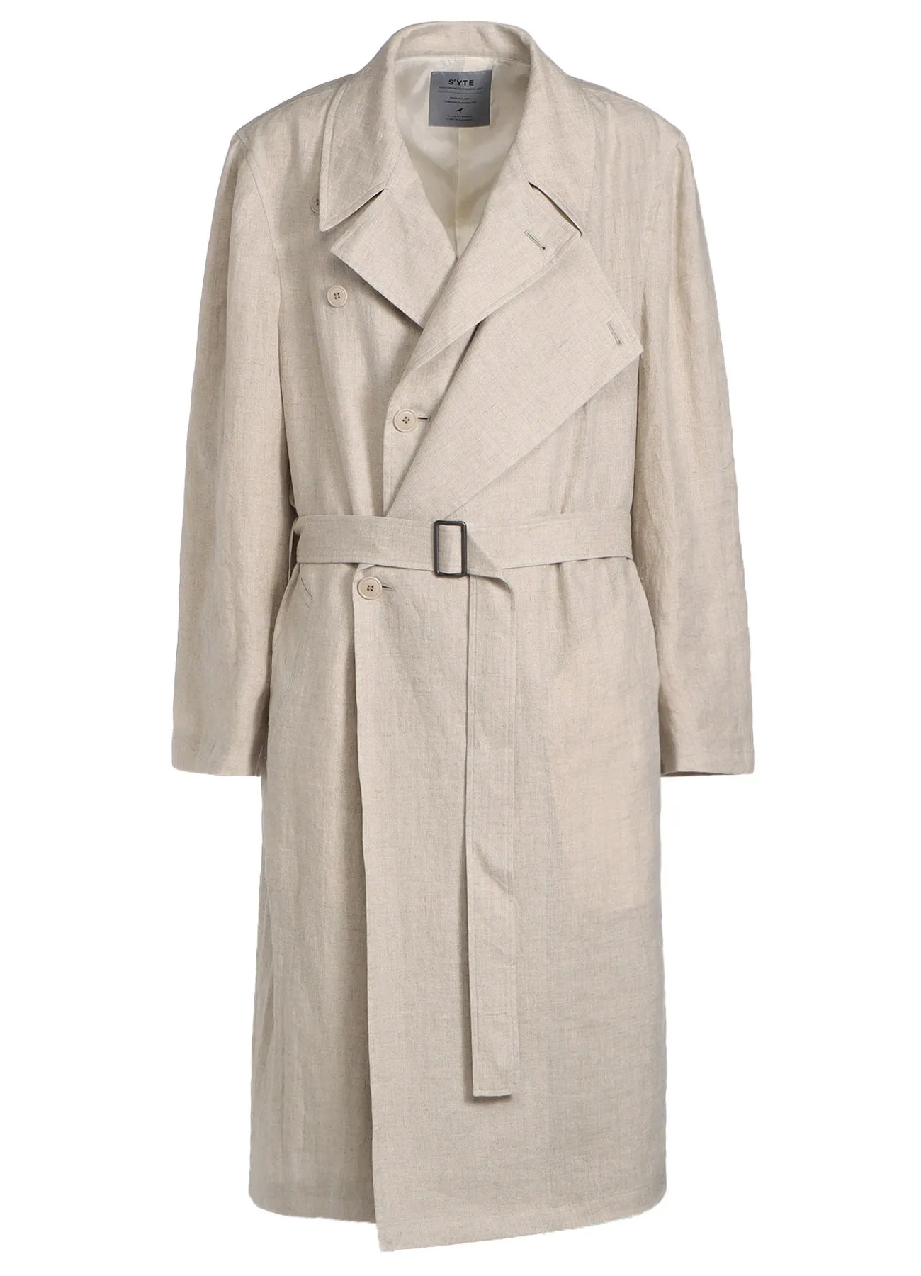 LINEN GAUZE DOUBLE-BREASTED COAT WITH DOUBLE-TAILORED LEFT FRONT