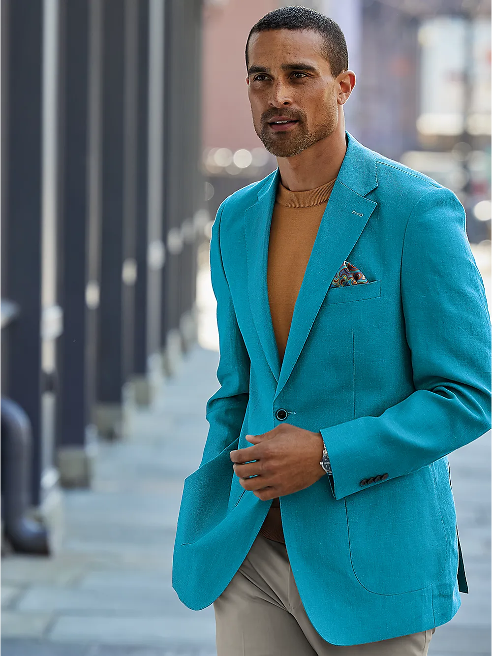 Linen Notch Lapel Sport Coat - Teal