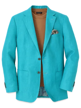 Linen Notch Lapel Sport Coat - Teal