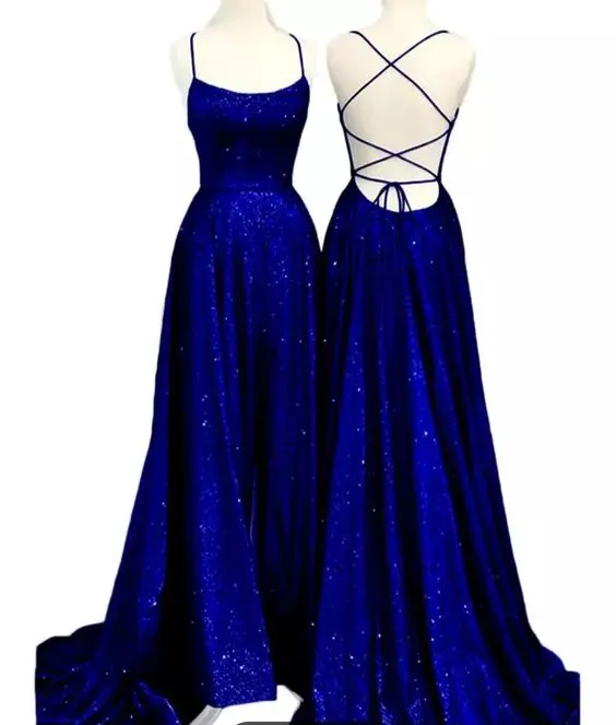 Long Glitter A-Line Criss Cross Back Prom Dress      fg4709