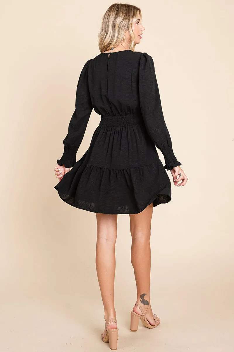 Long Sleeve Smocked Tiered Mini Dress