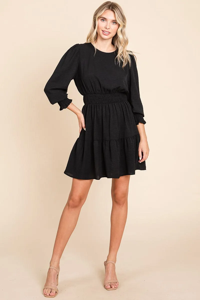 Long Sleeve Smocked Tiered Mini Dress