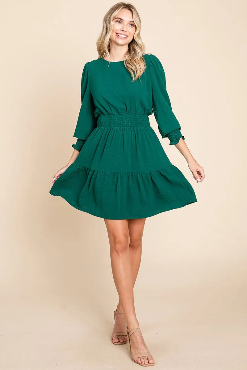 Long Sleeve Smocked Tiered Mini Dress